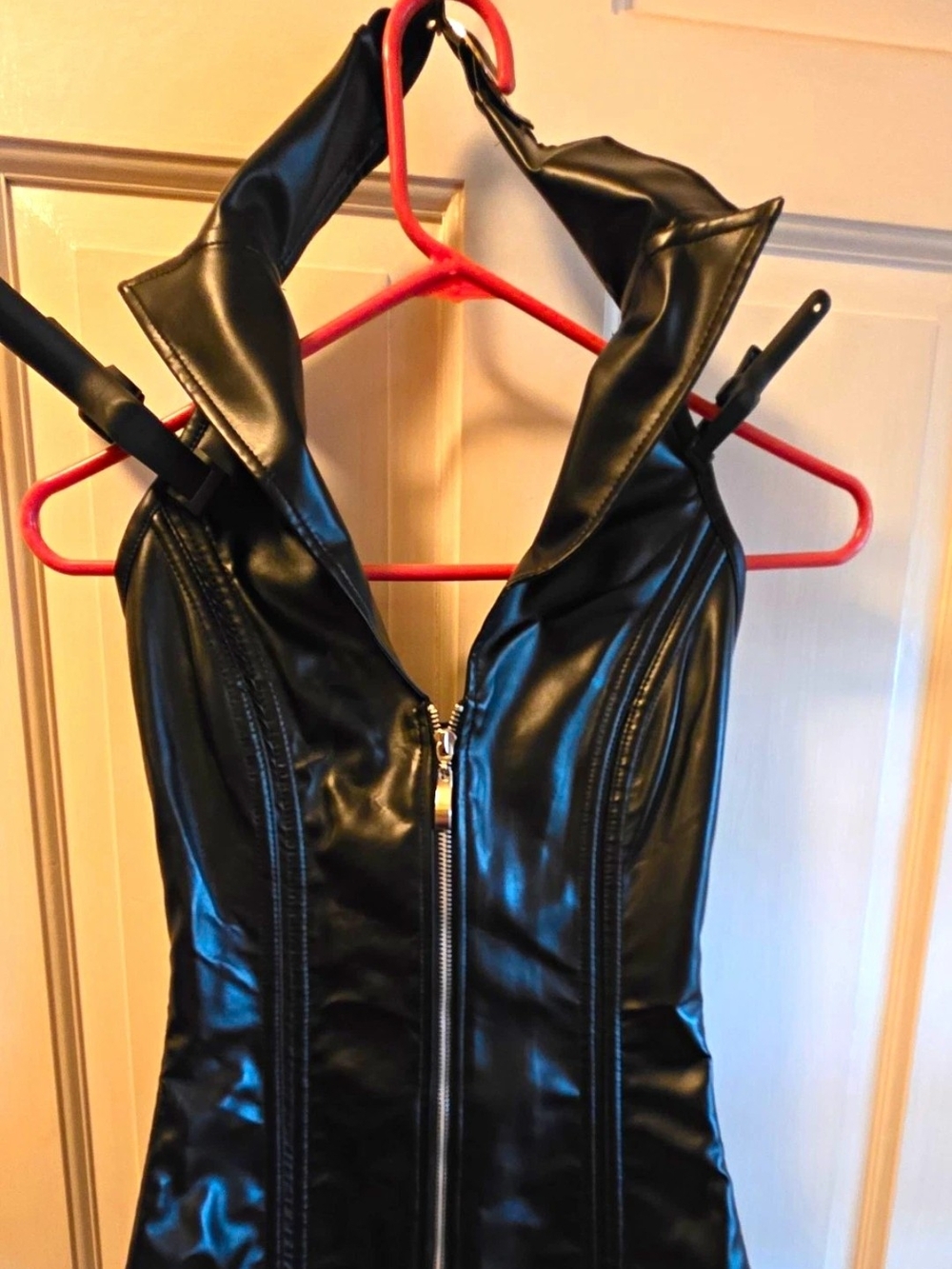 Women's Black Faux Leather Corset Top S Zip Front Lace-Up Back Boned Gothic